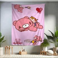 Gloomy Bear Wall Tapestry, Cartoon Anime Hippie Flower Print, Cute Wall Decor for Bedroom, Dorm Room 100X70CM