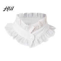 Layering Collar for Dresses French Style Ruffled Fake Women, Retro Detachable with Elegant Neck Accessory Button, Cotton Pleated Dickey Cuffs Sweaters A white