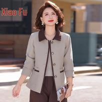 Mid-Aged Women's Lapel Wool Blend Autumn Jacket 2XL black