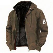 Solid Color Hooded Fleece Casual Men Zipper Pocket Jacket Outerwear XXL black