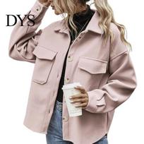 Women Thick Coat Fall Winter Jacket Single-breasted Button-down Thickened Cardigan Loose Outerwear Long Sleeves Turn-down Collar Chest Pockets Outwear M gray