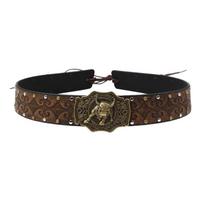 Adjustable Western Hat Band with Studded Bull Emblem, Faux Leather Look Accent Strap for Brimmed and Straw Hats black