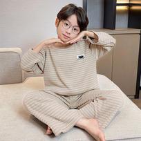 Boys Warm Fleece Pajama Set Long Sleeve Thickened Sleepwear Kids 8-16 Years Winter Home Wear 14 125-135cm / 50-60lbs gray