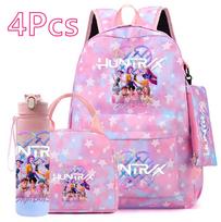 4 vnt./rinkinys KPOP spausdintas kuprinė, rankinė, pieštukinė su 750 ml vandens buteliuku paaugliui berniukui, mergaitei, didelės talpos knygų krepšys, mokyklinė kuprinė, gertuvė