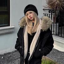 American Retro Carved Mountain Eagle Velvet-Lined Hooded Jacket with Fur Collar - Unisex Winter Coat X-Large gray
