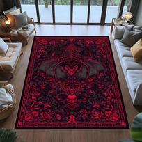 Gotinis Šikšnosparnio Kilimas Okultinis Tamsus Dekoro Kilimas Raudonas Juodas Pentagramos Kilimas Vampyrų Estetikos Kilimas Raganos Gotikos Kambario Kilimas Alternatyvus Meno Kilimas 40x60cm