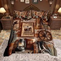 Homewish Western Cowboy Duvet Cover Set Rustic Farmhouse Comforter Cover Set Country Life Bed Set AU Single(140*210cm)3pcs