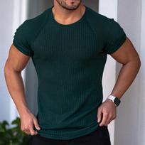 Vyriški banguoto rašto apvalios apykaklės T-shirt, slim fit, raglaninės rankovės, trumpos rankovės, vienspalvis, sporto salės, laisvalaikio M black