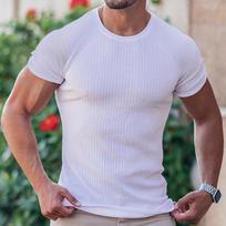 Vyriški banguoto rašto apvalios apykaklės T-shirt, slim fit, raglaninės rankovės, trumpos rankovės, vienspalvis, sporto salės, laisvalaikio XXL white
