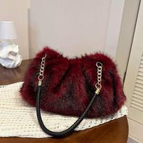 Premium Plush Tote Bag for Women - New Autumn Collection Chain Shoulder Bag Large Capacity Furry Tote black