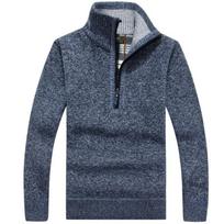 Men's Fleece Thicker Sweater Half Zipper Turtleneck Warm Pullover Male Slim Knitted Wool Sweaters for Spring S