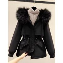 Women Thickened Fleece Parka Loose Large Size Winter Cotton Padded Hooded Casual Coat XXXL black