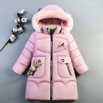 Girls Winter Padded Thickened Warm Jacket Comfortable Hooded Mid-Length Solid Colour Outerwear 150 gray