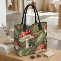 Forest Mushroom Print Tote Bag Casual Large Capacity Shopping Handbag for Daily Use juoda