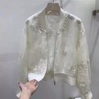 Summer Clothes, New Chinese Style, High-end Nail Bead Embroidery, Sun Protection Jacket, Round Neck Design, Baseball Jacket, Top XXL gray