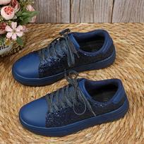 Women Platform Casual Sneakers Fashion Shiny Rhinestone Flat Shoes for Women Shining Crystal Sneaker Lacing Trend Shoes 2026 44 tamsiai mėlyna spalva