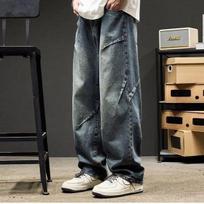 Retro wide-leg jeans men's straight loose mopping trousers autumn and winter new American high street pants boys 3XL