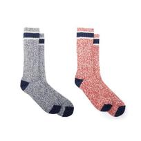 Striped rag wool long socks 02) Red gray