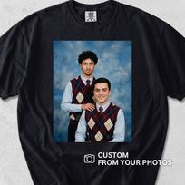 Custom Awkward 90s School Photo T-Shirt, Personalised Retro Yearbook Portrait Tee, Funny Friends Couple Family Gift T-shirt 120 gray
