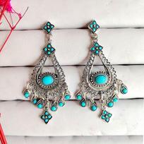 Retro Bohemian Rhinestone Tassel Earrings: Carved Water Drop Studs gray