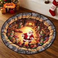 3D apvalus Kalėdų kilimas – Dygsniuotas eglutės sijonas su jaukios bibliotekos dizainu, šventinė namų puošmena Diameter 90cm(35in)