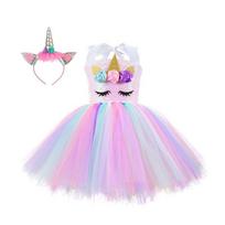 Unicorn Cosplay Girls Dress Set With Hair Band For Halloween Parties PinkSilvery,4T（95-105cm） white