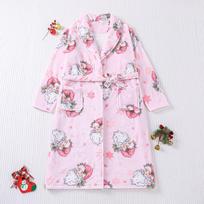 New winter warm women's flannel nightgown printed fleece robe Womens nightgown M white