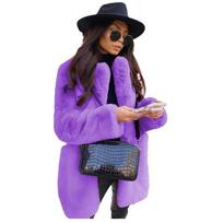 Autumn Winter Long Faux Fur Coat Jacket Women Thick Warm Coats Woven Block Trend Fur White Black Korean Coat Parkas XS purple