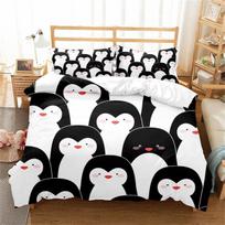Penguin Duvet Cover 2 Piece Set, Soft Microfiber Quilt Cover Bedding Sets With Pillowcases For Kids Adult Comforter Cover Double 70x133cm 2pcs&Duvet Cover black