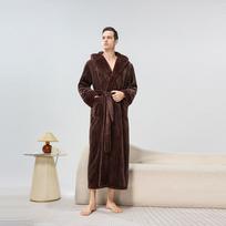 Vyriškas žieminis chalatas su gobtuvu, pliušinis ilgas chalatas su gobtuvu, jaukus šiltas chalatas, pūkuotas SPA chalatas su kišenėmis, namų drabužis, purūs vilnos chalatai vyrams M black