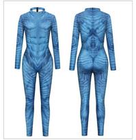 Movie stage suit print avatar with tail armor superhero suit, tights Children(150cm) blue