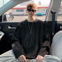Men's Trendy American Style Cable Knit Sweater - Round Neck, Plus Size, Autumn Streetwear Design XL fits 125-140 lbs