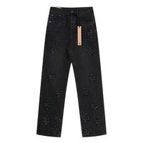 Meichao Retro Vintage Ripped Washed High Street Men And Women Casual Trendy Wide Leg American Stretch Jeans 34 juoda