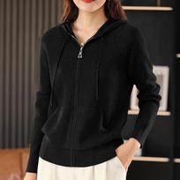 2026 Autumn/Winter Women's Knitwear: Korean Style Zipper Hoodie Cardigan L