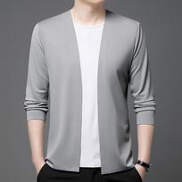 Men Korean Style Casual Loose Solid Color Thin Knitted Cardigan Outerwear L white