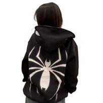Unisex paltas Spider Print Tamsus Punk Style Unisex Helovino kostiumas High Street Hip Hop Minkštas pliušinis su užtrauktuku ilgomis rankovėmis žieminis rudens paltas su gobtuvu M black