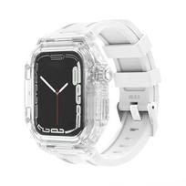 Modification Kit for Apple Watch Series 9 8 7 45mm 41mm Transparent Case Rubber Sport Strap for IWatch Series 6 5 4 SE 44mm 40mm 45mm skaidrios baltos spalvos