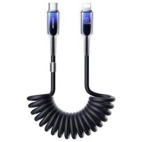 Joyroom S-A43 Crystal-Clear Series USB-C - Lightning spiralinis kabelis, 30 W, 1,5 m, juodas
