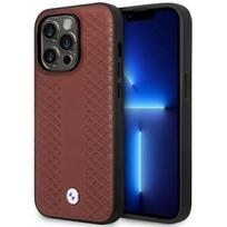 BMW BMHMP14L22RFGR Leather Diamond Pattern MagSafe apsauginis dėklas telefonui Apple iPhone 14 Pro 6,1″, bordo