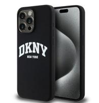 DKNY Liquid Silicone White Printed Logo MagSafe juodas kietas dėklas Apple iPhone 15 Pro Max