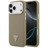 Guess Grained Triangle Logo MagSafe kietas dėklas, rudas, skirtas Apple iPhone 17 Pro Max