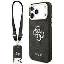 Guess 4G Big 4G Classic Logo Big Strap Metal Buttons dėklas su dirželiu, skirtas Apple iPhone 18 Pro / 17 Pro, juodas