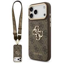 Guess 4G Big 4G Classic Logo Big Strap Metal Buttons dėklas su dirželiu, rudas, skirtas Apple iPhone 18 Pro / 17 Pro