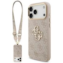 Guess 4G Big 4G Classic Logo Big Strap Metal Buttons dėklas su dirželiu, skirtas Apple iPhone 18 Pro Max / 17 Pro Max, rožinis