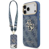 Guess 4G Big 4G Classic Logo Big Strap Metal Buttons dėklas su dirželiu, skirtas Apple iPhone 18 Pro Max / 17 Pro Max, mėlynas