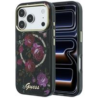 Guess IML Glitter Blossom Roses MagSafe kietas dėklas, skirtas Apple iPhone 18 Pro Max / 17 Pro Max, juodas