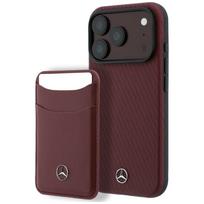 Mercedes-Benz Grill Pattern Leather MagSafe apsauginis dėklas su kortelių dėklu Apple iPhone 18 Pro / 17 Pro, bordo spalvos