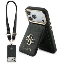 Guess 4G dėklas su pinigine ir pakabučiu, MagSafe, skirtas Apple iPhone 18 Pro / 17 Pro, rudas