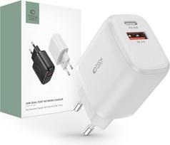 Tech-Protect C20W sieninis įkroviklis su 2 prievadais, USB-C PD 20W ir USB-A QC 3.0, baltas