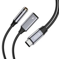 Tech-Protect Ultraboost USB-C į USB-C ir mini jack 3,5 mm adapteris, 60W, juodas